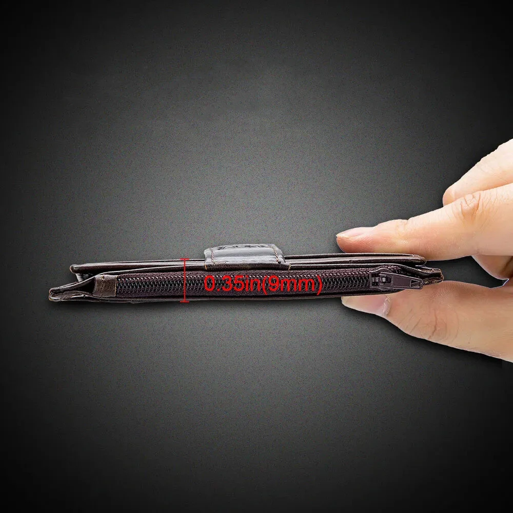 (image for) BULLCAPTAIN Men's Genuine Leather RFID Blocking Wallets, Thin Zipper Short Wallet Multiple Card Slots Coin Purse Holder Mini Business Wallet, Gifts To Mens Birthday